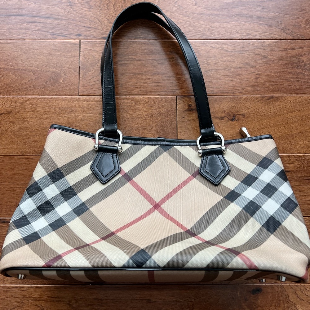 Original Burberry Cream and Black Shoulder Bag with Iconic Plaid